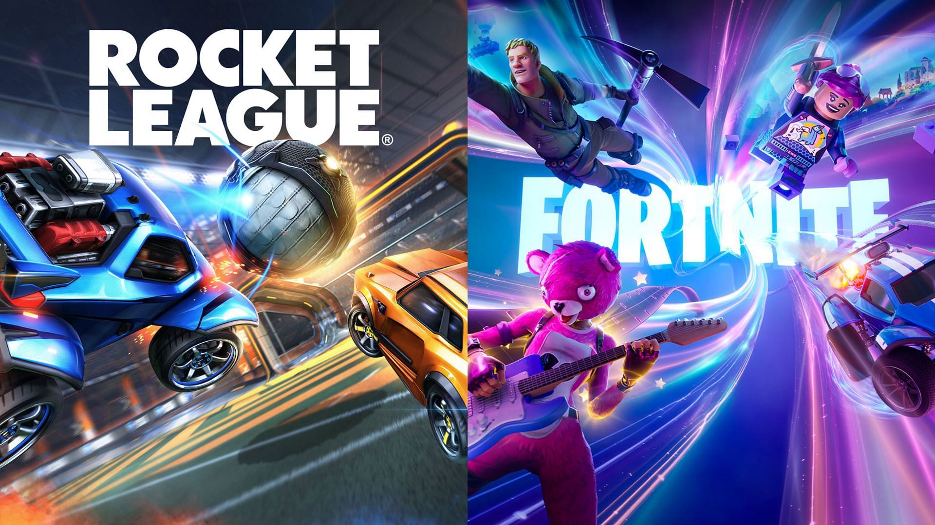 Rocket League and Fortnite promotional images