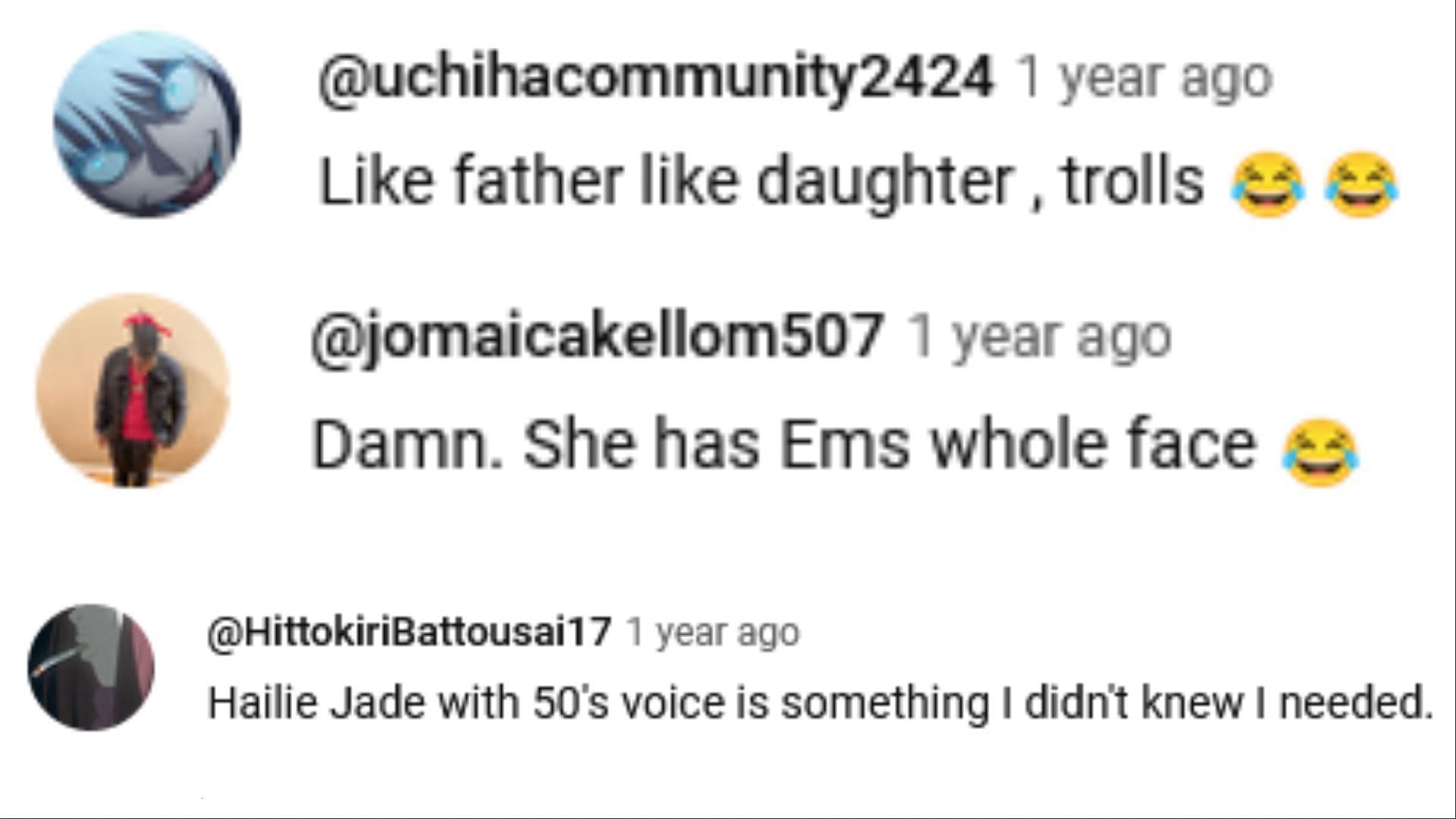 Fans reacted to Hailie&#039;s response to Houdini (Image via YouTube / @uchihacommunity2424 / @jomaicakellom507 / @HittokiriBattousai17 )