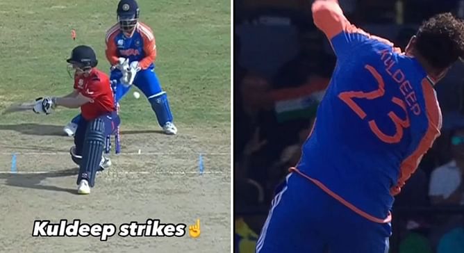 [Watch] Kuldeep Yadav cleans up Harry Brook with a flipper to leave England in shambles in 2024 T20 World Cup semifinal
