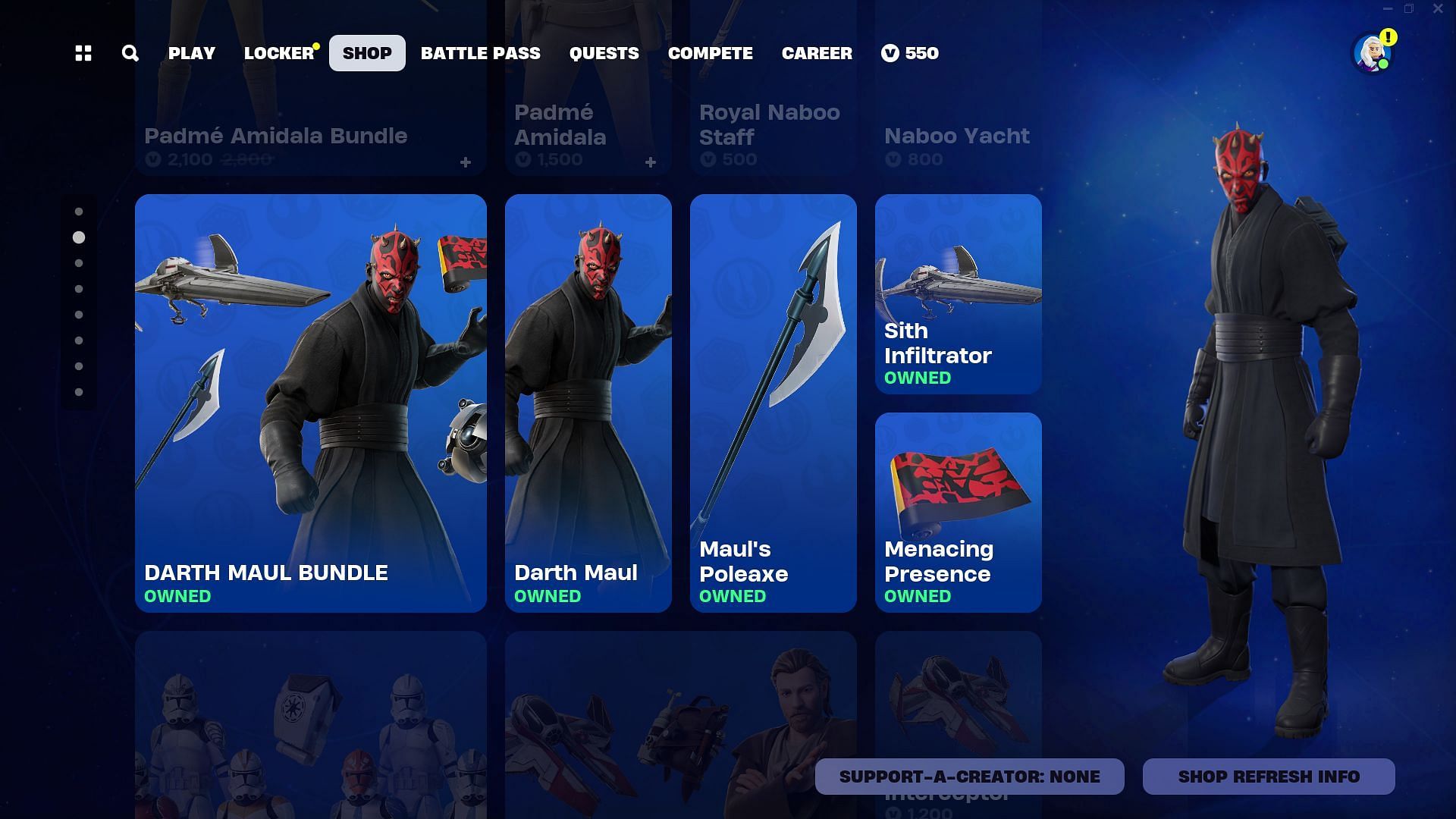 Darth Maul skin in Fortnite is currently listed in the Item Shop (Image via Epic Games)