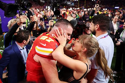 Travis Kelce and Taylor Swift at the Super Bowl