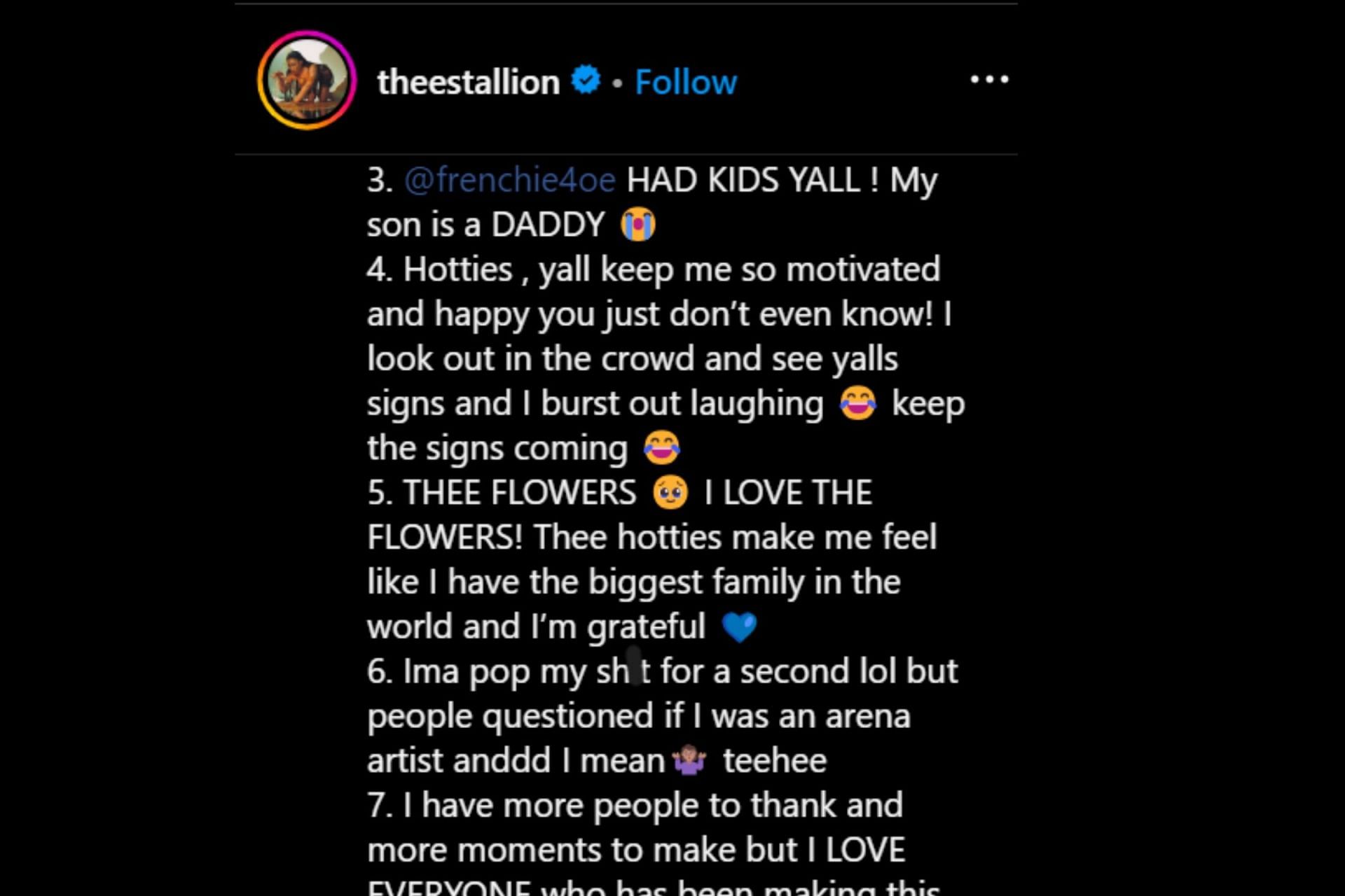 The singer seemingly addresses Charlamagne Tha God&#039;s diss on Instagram (Image via theestallion/Instagram)