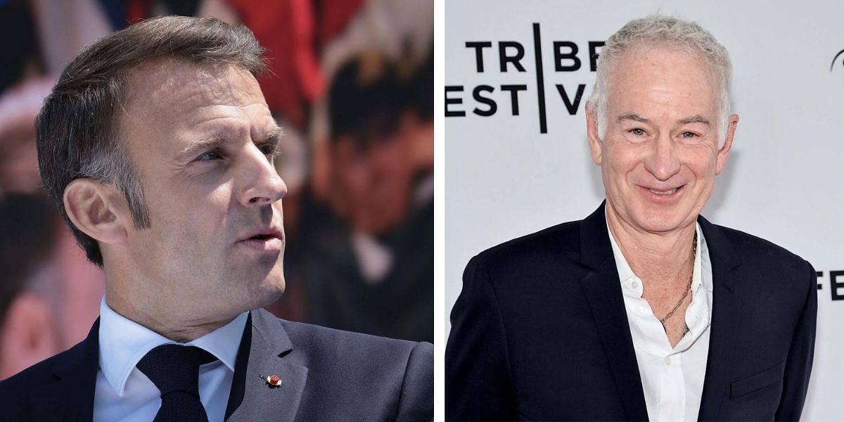 Emmanuel Macron (L) and John McEnroe (R)