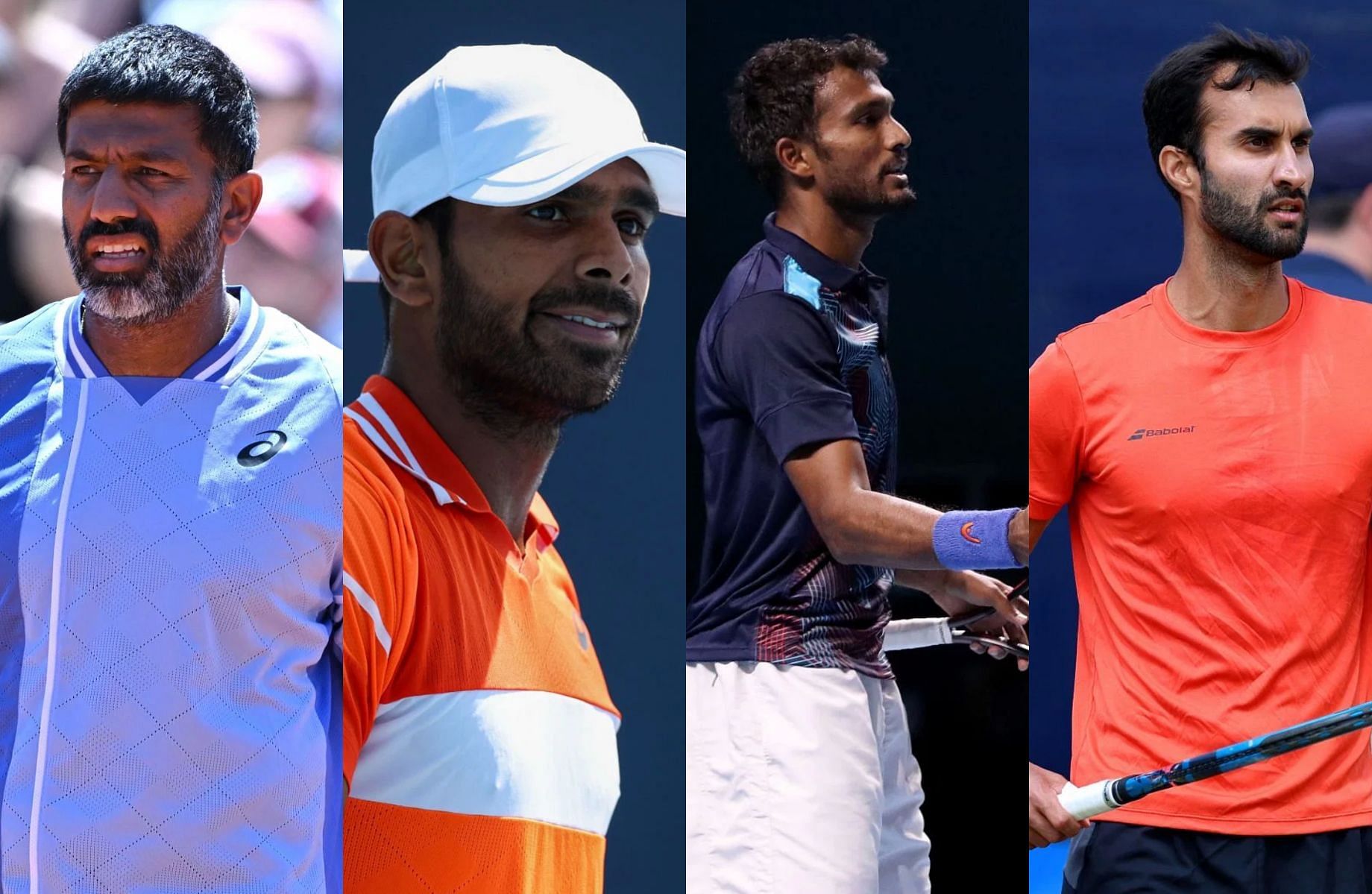 Rohan Bopanna, Sumit Nagal, N Sriram Balaji and Yuki Bhambri. (Credit: Getty Images)