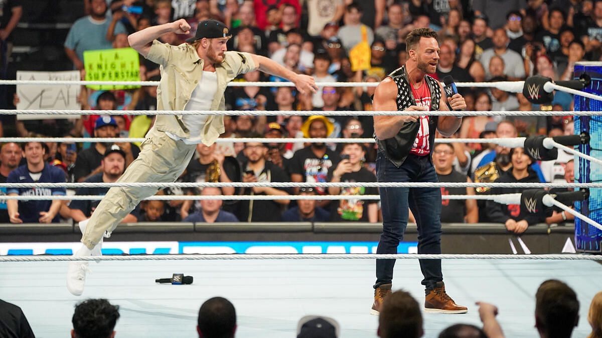 US Champion Logan Paul (left) with LA Knight (right) (Photo credit: WWE.com)
