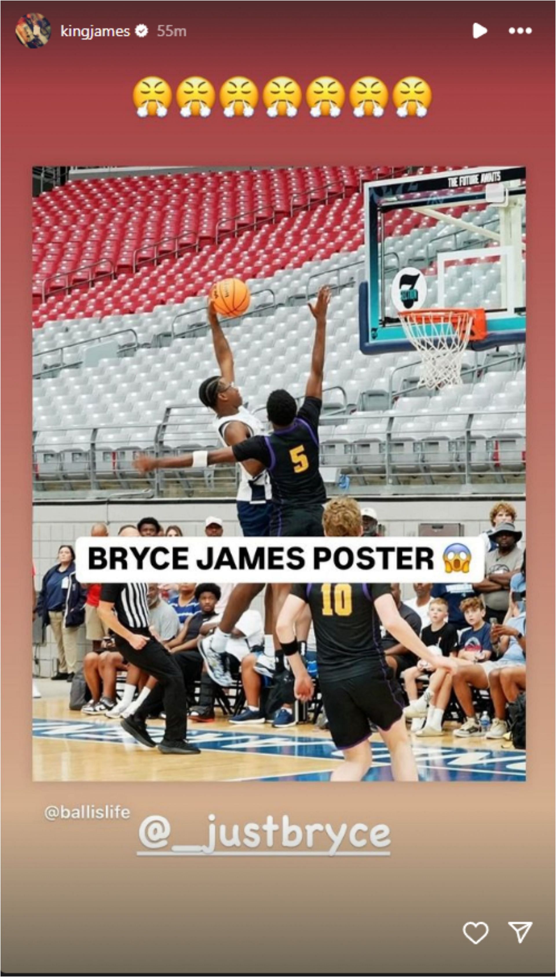 LeBron James shares a story hyping up Bryce James (Credit: IG/kingjames)