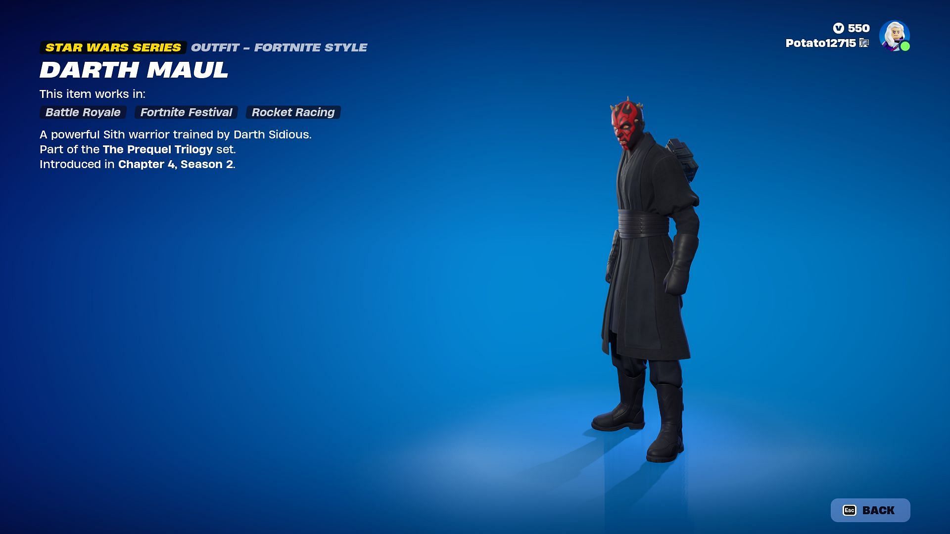 Darth Maul skin in Fortnite can be purchased separately (Image via Epic Games)