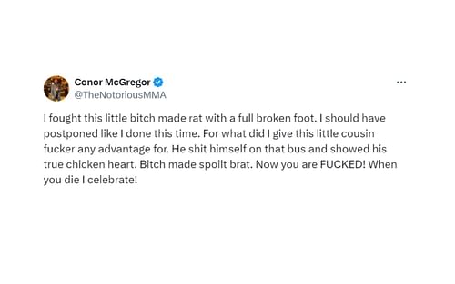 Conor McGregor launches fresh attack on Khabib Nurmagomedov [Images courtesy: @TheNotoriousMMA on X]