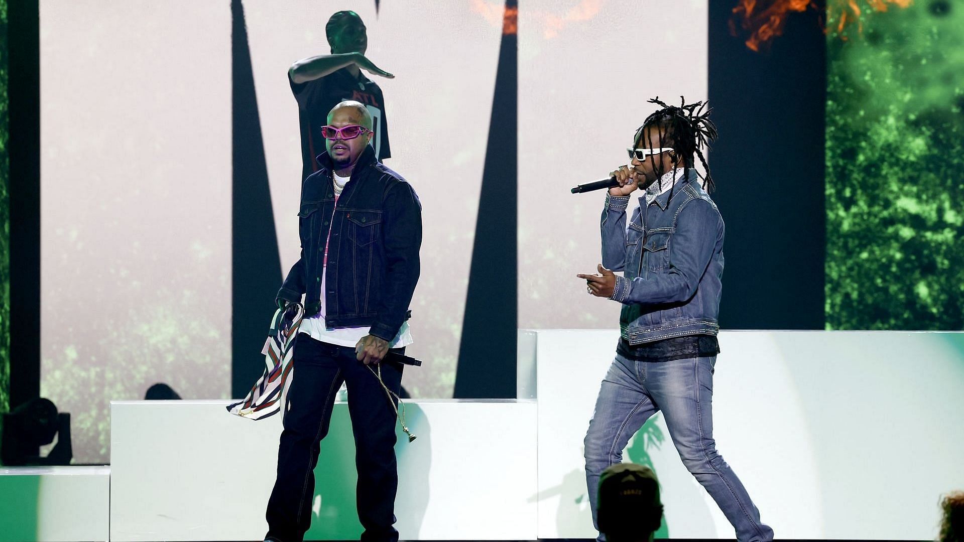 (L-R) DJ Paul and Juicy J of Three 6 Mafia perform onstage during A GRAMMY Salute to 50 Years of Hip-Hop at YouTube Theater on November 08, 2023, in Inglewood, California. (Photo by Frazer Harrison/Getty Images for The Recording Academy)