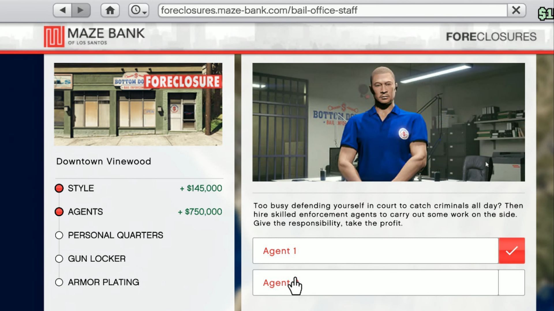 You can hire a maximum of two Agents (Image via YouTube/GTA Series Videos)