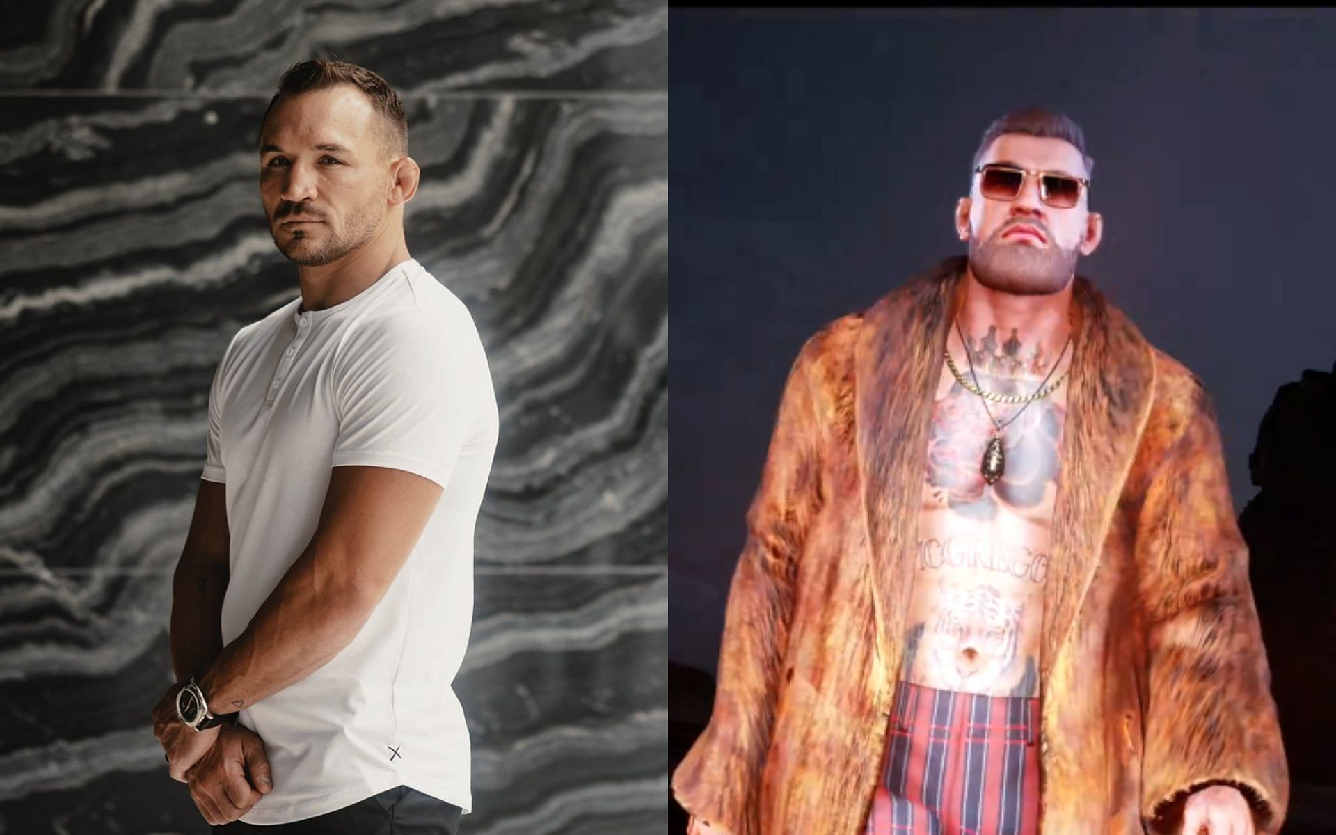 Michael Chandler (left) sends a cryptic message to Conor McGregor and his character in Hitman (right) on the day of UFC 303. [Images courtesy: @mikechandlermma on Instagram and @hitman on X]