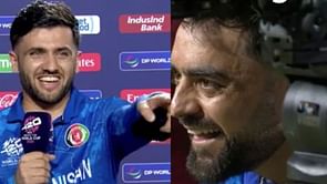 [Watch] "You shut up" - Fazalhaq Farooqi bursts out laughing because of Rashid Khan in AFG vs PNG T20 World Cup post-match interview