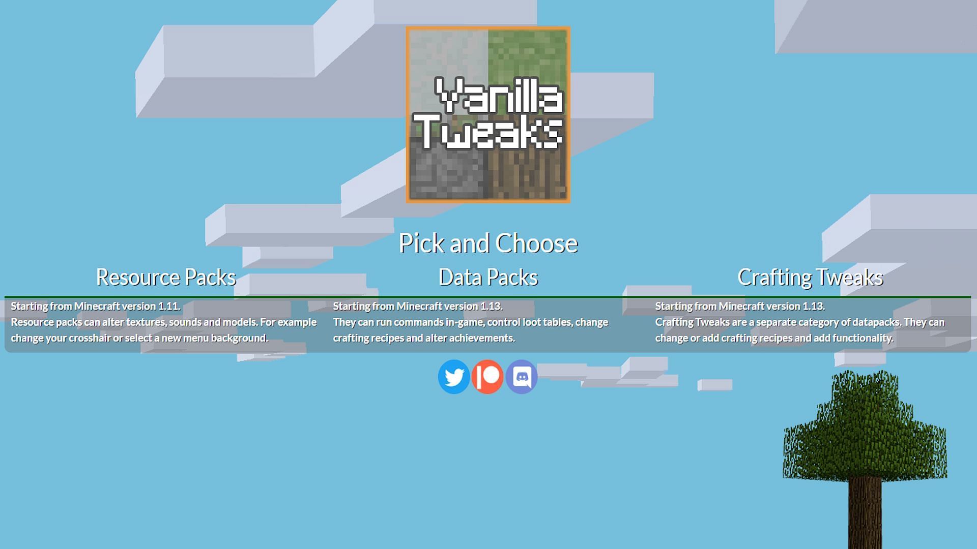 The Vanilla Tweaks homepage (Image via Vanilla Tweaks)