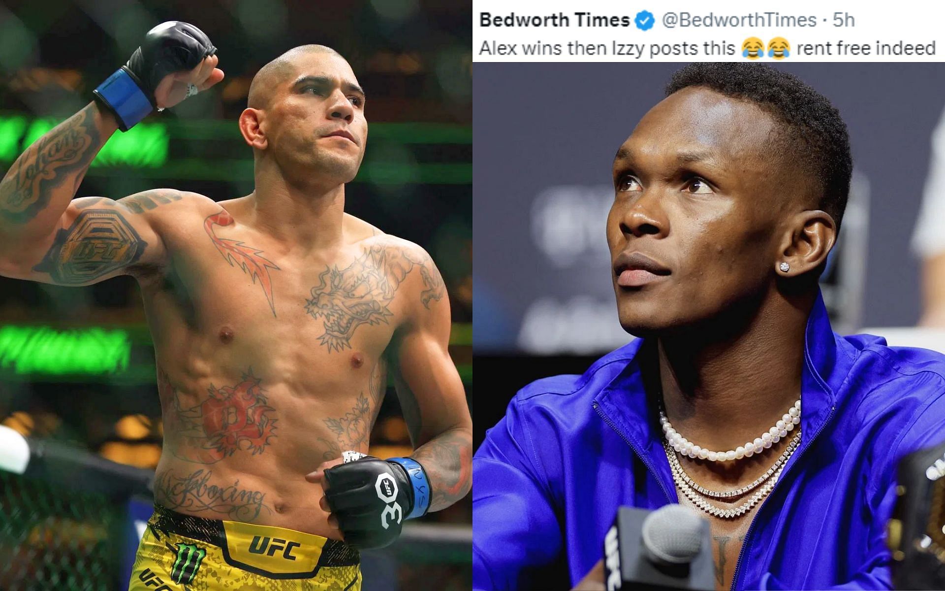 Israel Adesanya (right) heavily criticized by fans for reaction to Alex Pereira