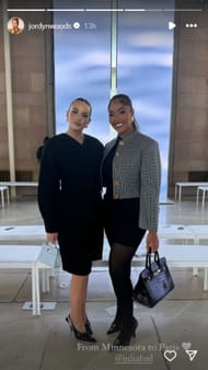 Woods poses with Bonilla at the Hermes show (Image: Jordyn Woods Instagram)