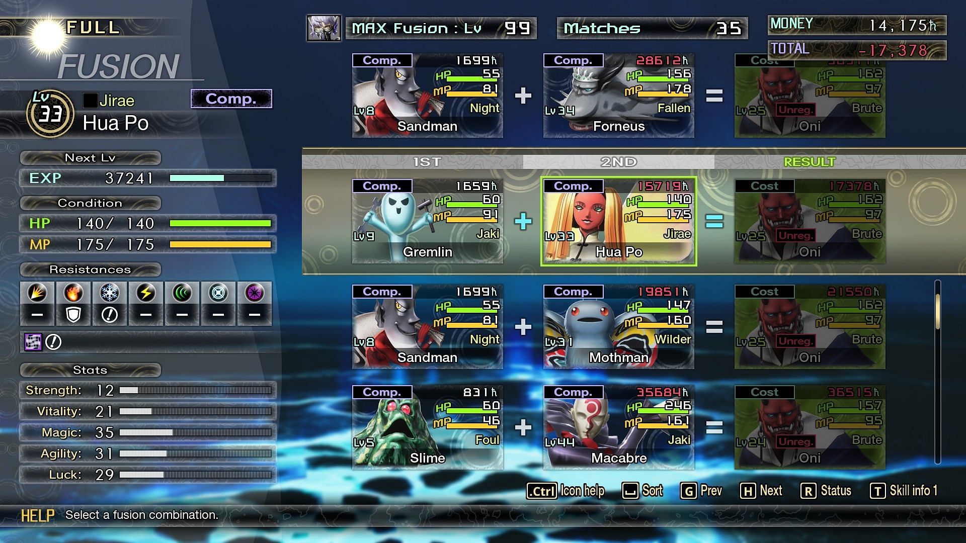 Oni fusion combinations in SMT V Vengeance (Image via Atlus)