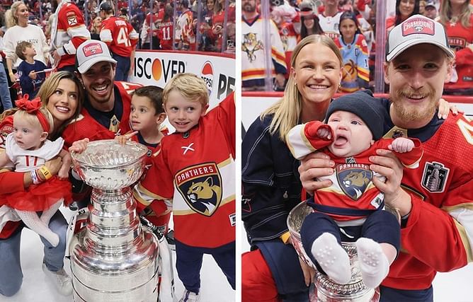 In Photos: Florida Panthers stars Evan Rodrigues, Jonah Gadjovich and others celebrate Stanley Cup win with their babies in the cup