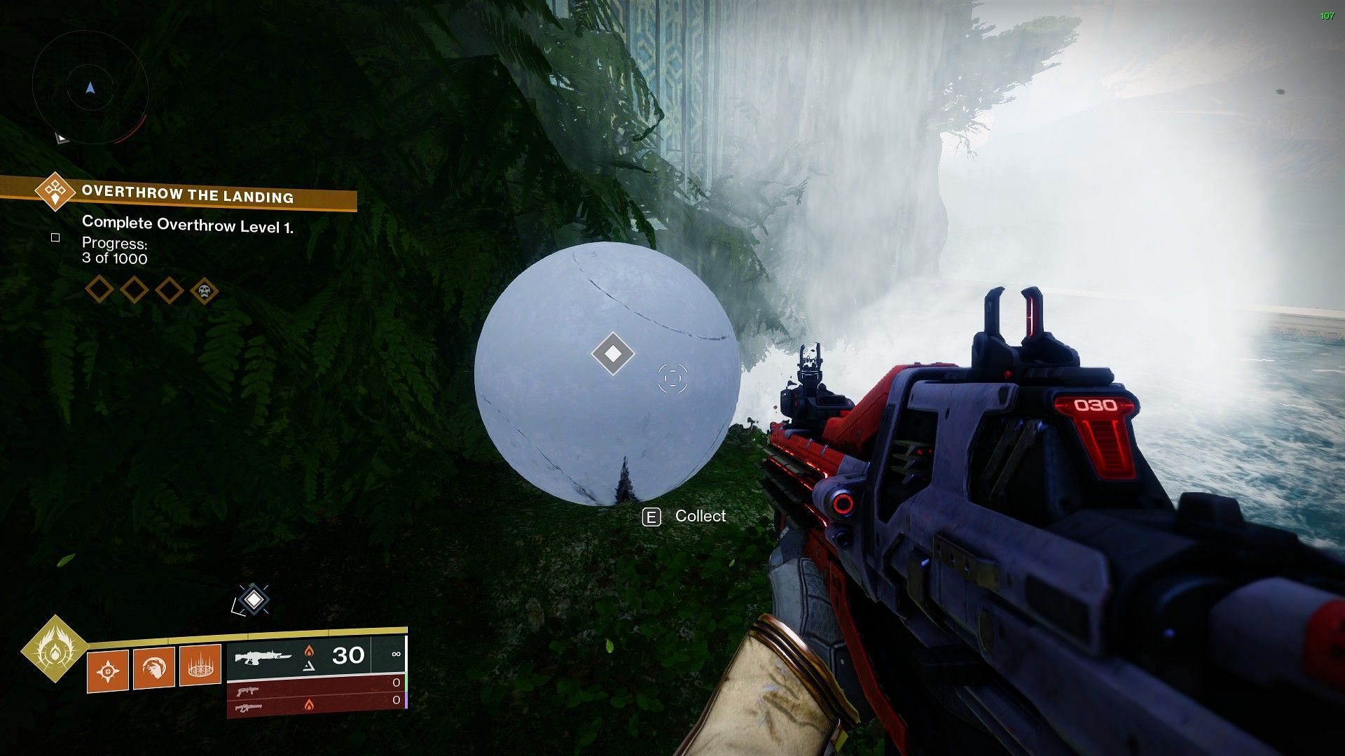 Vision on the base of a waterfall in The Landing of Destiny 2 (Image via Bungie)