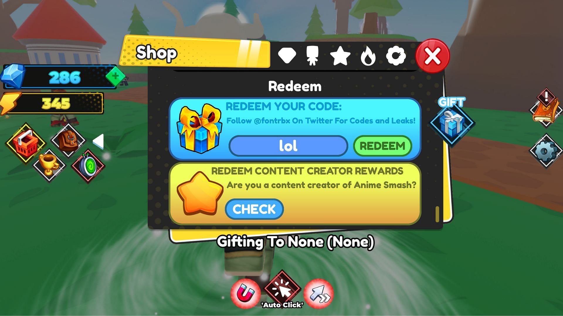 Redeem codes here (Image via Roblox)