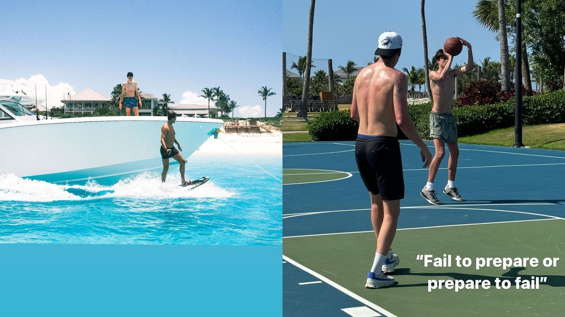 Tom Brady and his son Jack surfing and playing basketball during Memorial Day weekend