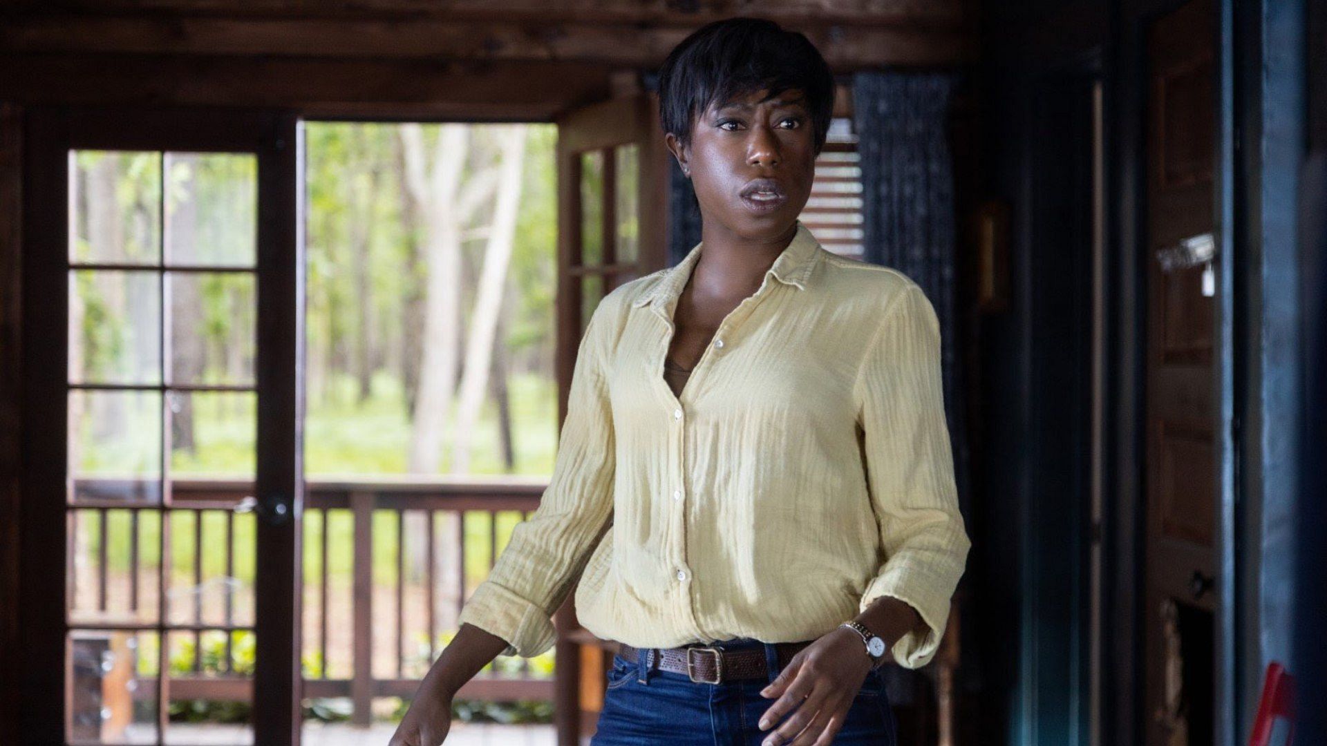 Nikki Amuka-Bird plays Sabrina in the 2023 thriller Knock at the Cabin (Image via IMDb)