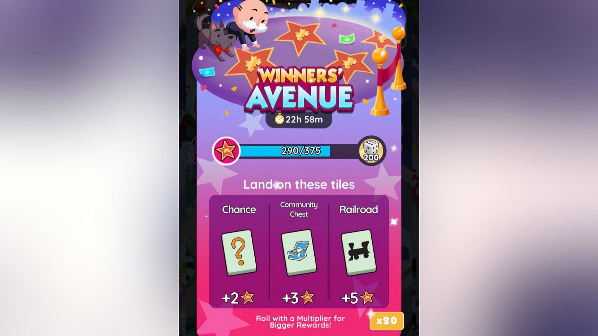 You need to earn stars to progress in the Winners&#039; Avenue event in Monopoly Go (Image via Scopely)