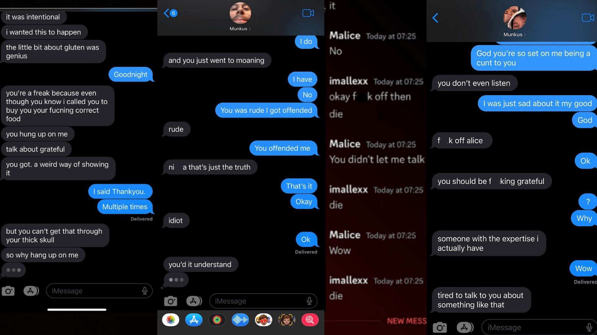 Screenshots of the iMessage and Discord conversation between ImAllexx and Alice Hez (Image via docs.google.com)