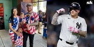 In Photos: Yankees CF Alex Verdugo, girlfriend Yamille Alcala & kids cheer for Mexico in Copa América by sporting national soccer team jerseys