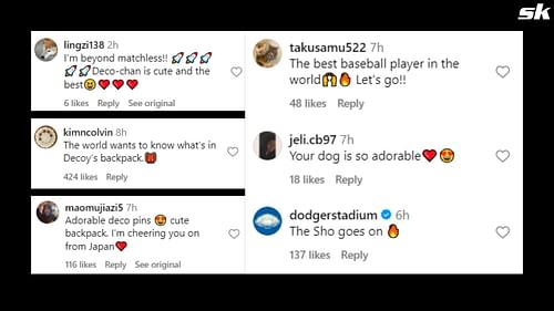 Screenshot of fan reactions from Shohei Ohtani's story on Instagram