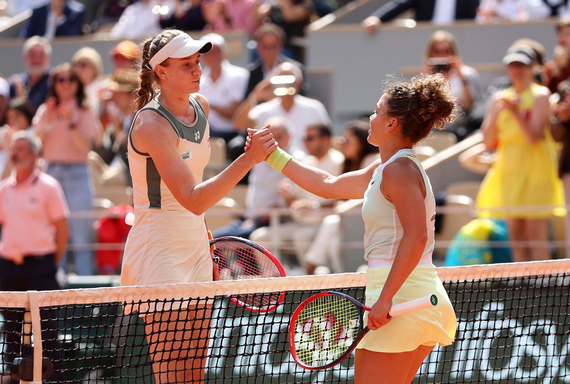 Elena Rybakina(L) and Jasmine Paolini(R) at the 2024 French Open