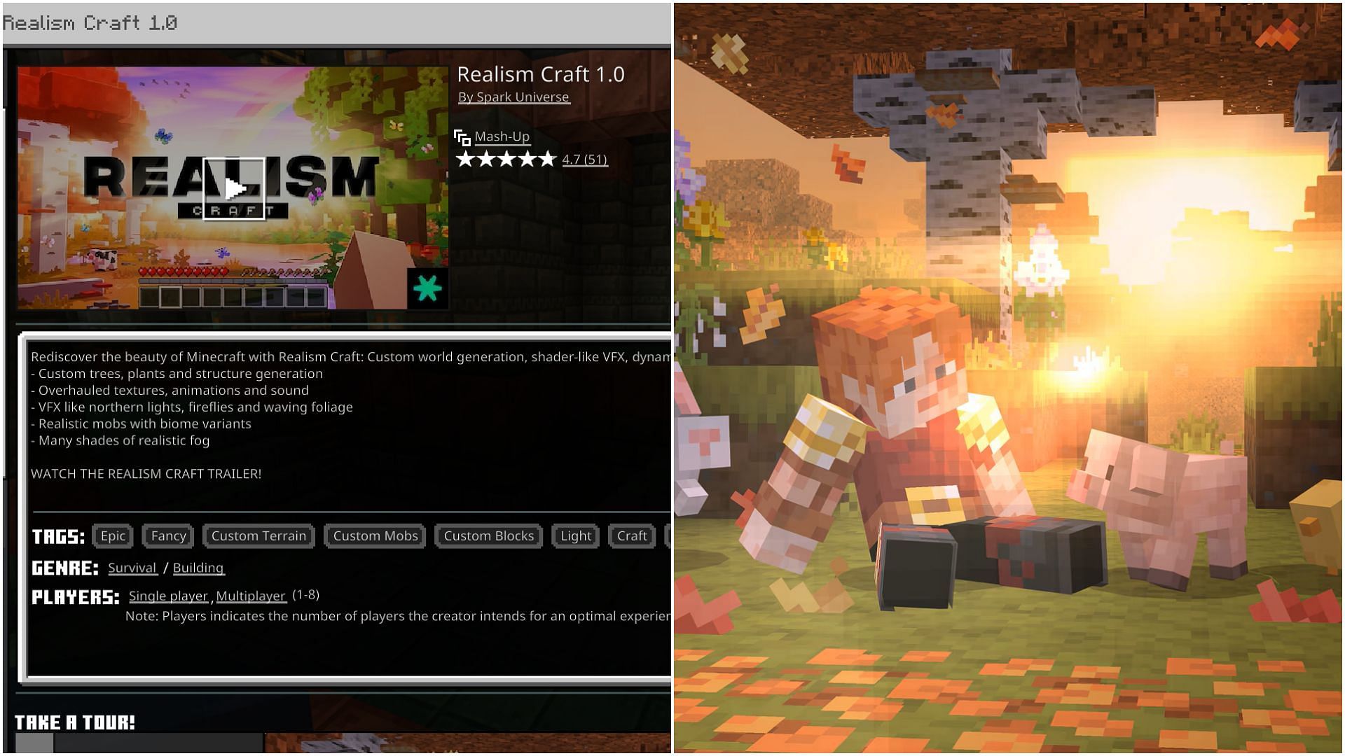 Realism Craft is the only world pack that has dynamic worlds in Minecraft Bedrock Edition (Image via Mojang Studios)