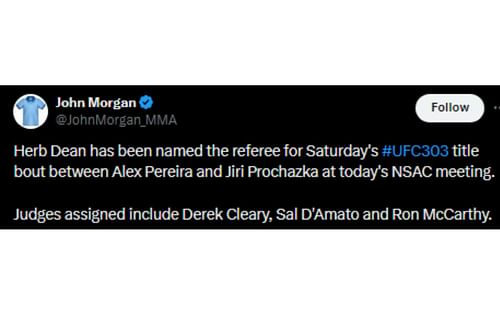 Morgan's tweet regarding Pereira vs. Prochazka 2 [Image courtesy: @JohnMorgan_MMA - X]