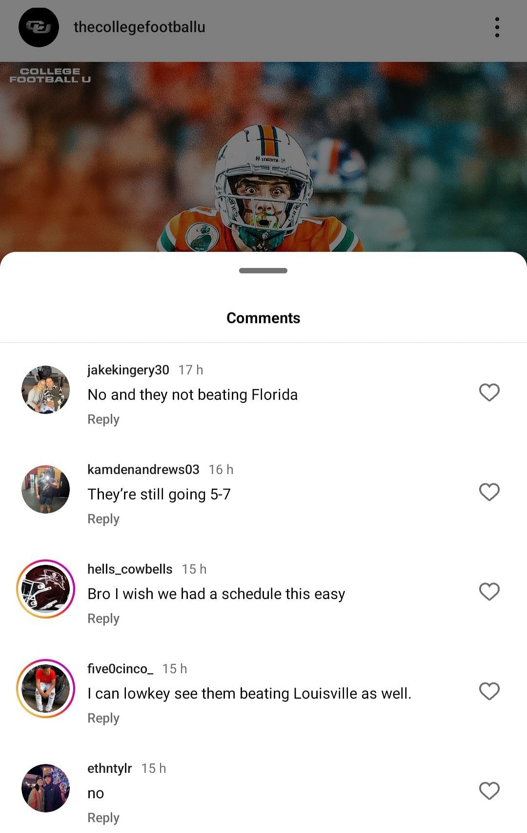 College football&#039;s IG comment section