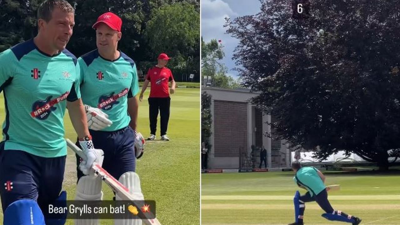बेयर ग्रिल्स ने बल्लेबाजी में किया धमाल (Photo Courtesy: Cricket District Instagram)                     