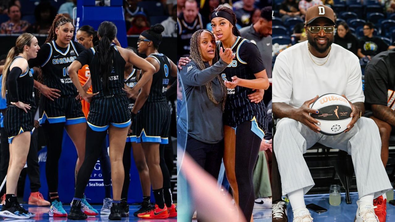 Chicago Sky part-owner Dwyane Wade was in Chicago to watch coach Teresa Weatherspoon, rookie Angel Reese and his team host the Connecticut Sun on Wednesday. [photo: Sky IG, Weatherspoon IG]