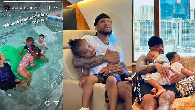 "Minus the bulls*** life's great" - Damian Lillard shares adorable picture of his children playing in pool