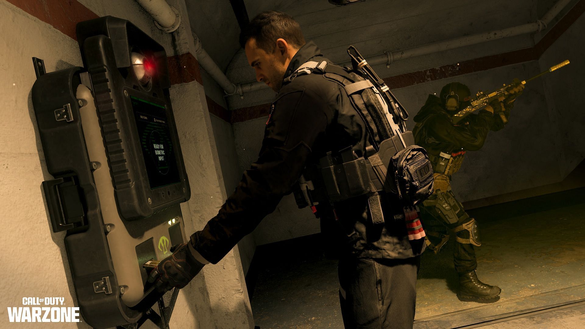 An Operator in Warzone interacting with a scanner