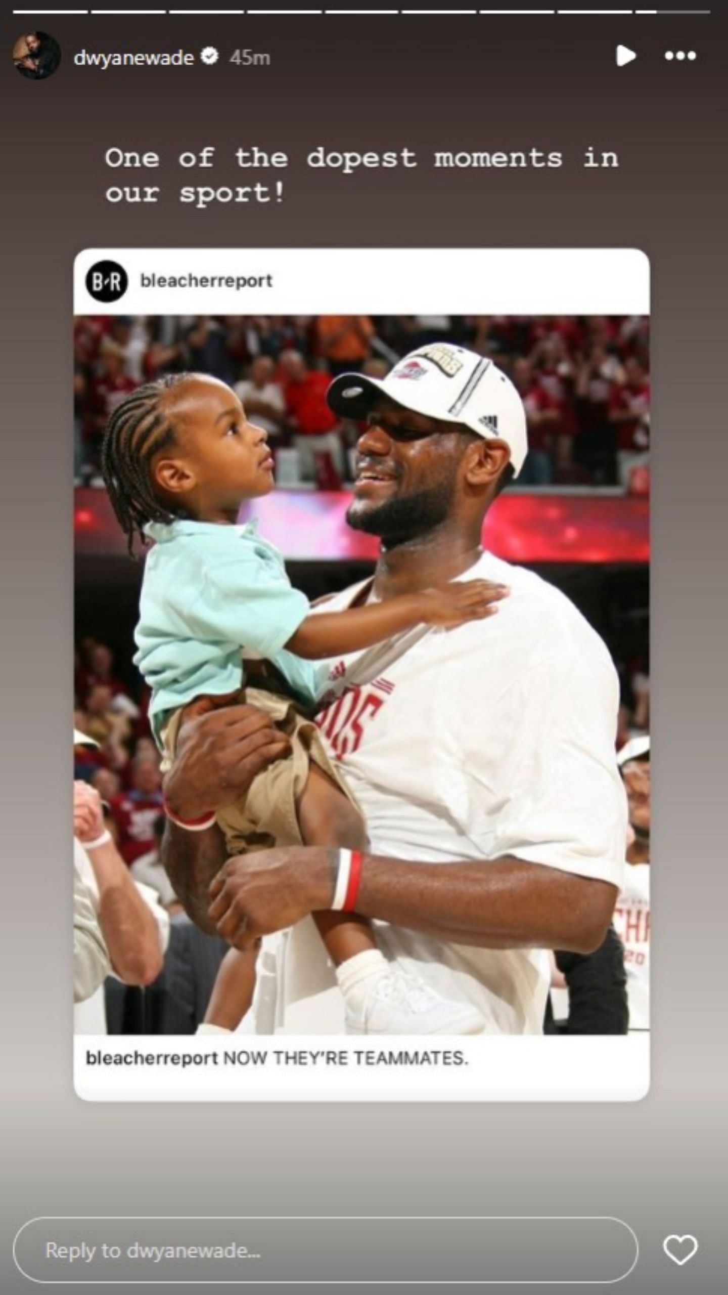 Wade shared a post of Bronny and LeBron following the historic draft selection