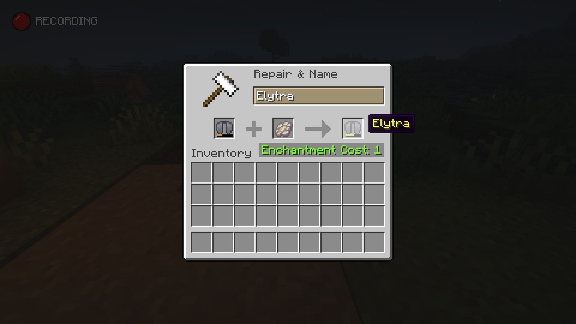 Repairing an elytra using phantom membranes (Image via Mojang)