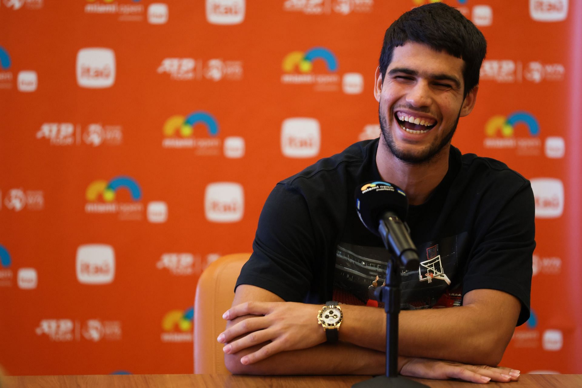 Carlos Alcaraz speaks during a press conference