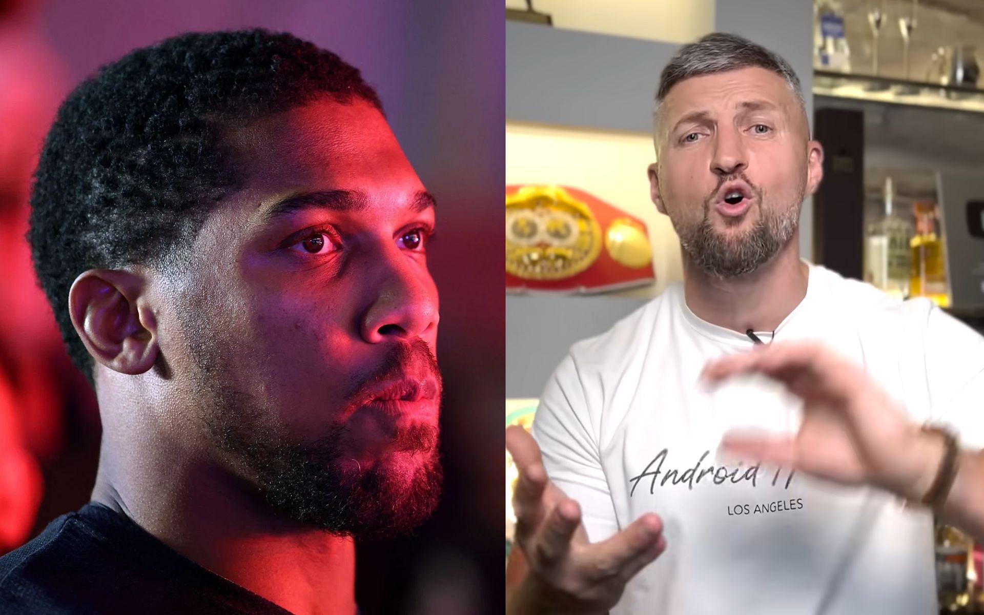 Carl Froch (right) takes aim at Anthony Joshua (left) after heated exchange on WhatsApp [Images courtesy: Getty Images and @frochonfighting on YouTube]