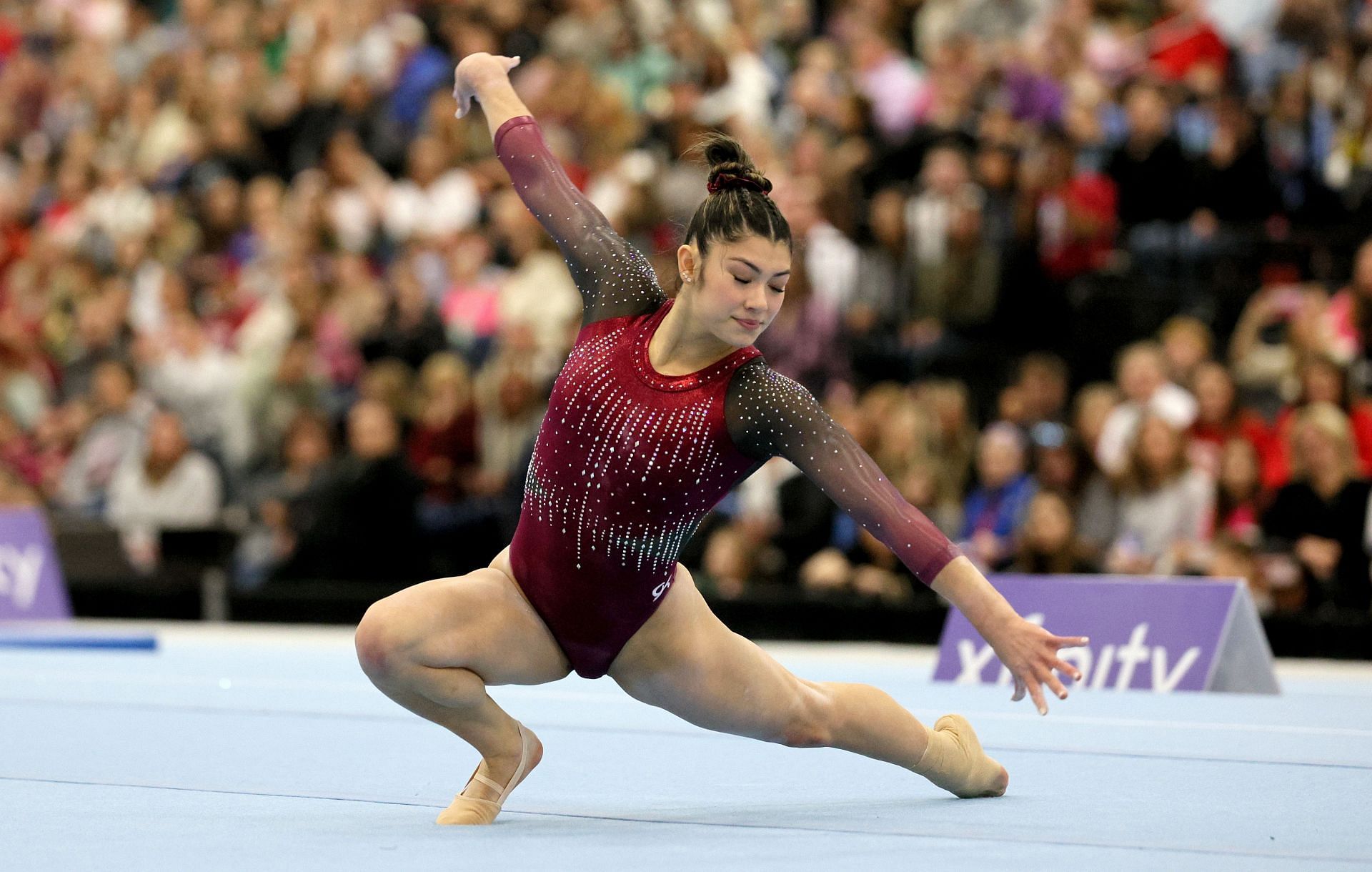 Kayla DiCello competes in the Floor Exercise during the 2024 USA Gymnastics Winter Cup in Louisville, Kentucky. (Photo by Getty Images)