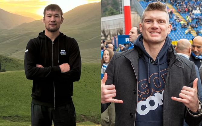 Shavkat Rakhmonov reacts after Stephen Thompson shares hilarious "Wonderboy 2.0" face-merge of himself and Kazakh