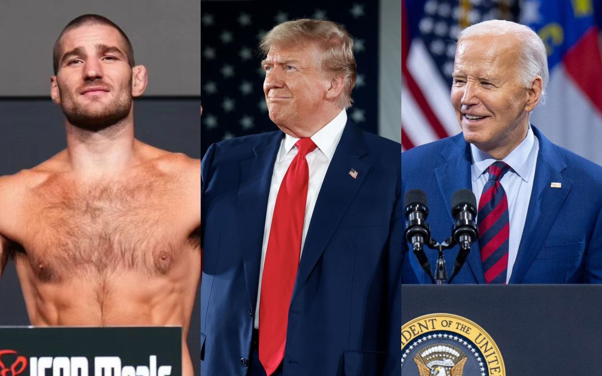 Sean Strickland (left) favors Donald Trump (middle) over Joe Biden (right) for the 2024 US presidential elections [Images courtesy @stricklandmma @realdonaldtrump and @joebiden on Instagram]