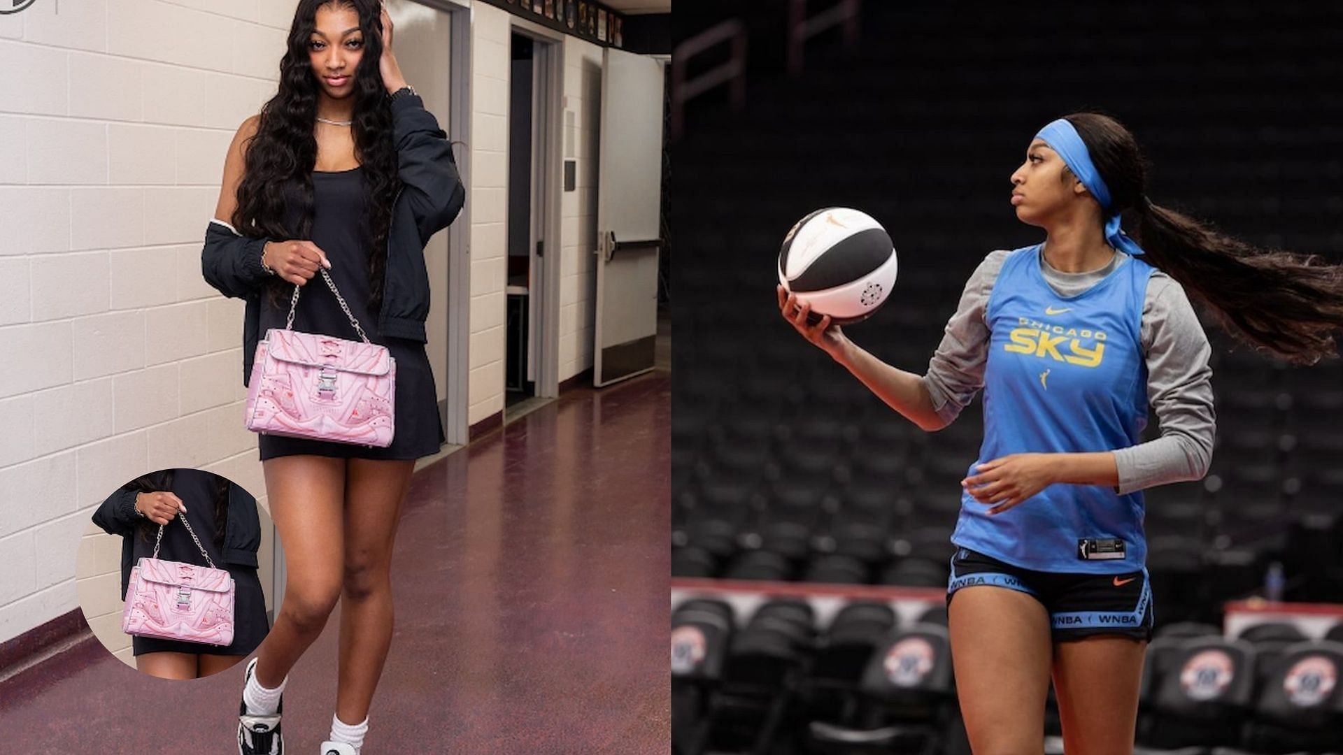 Angel Reese flaunts special Reebok purse in pregame outfit (Images via Chicago Sky