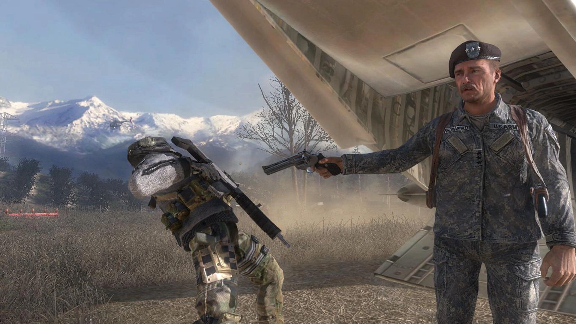 General Shepherd shoots Ghost in Modern Warfare 2 to cover up his tracks (Image via Activision)