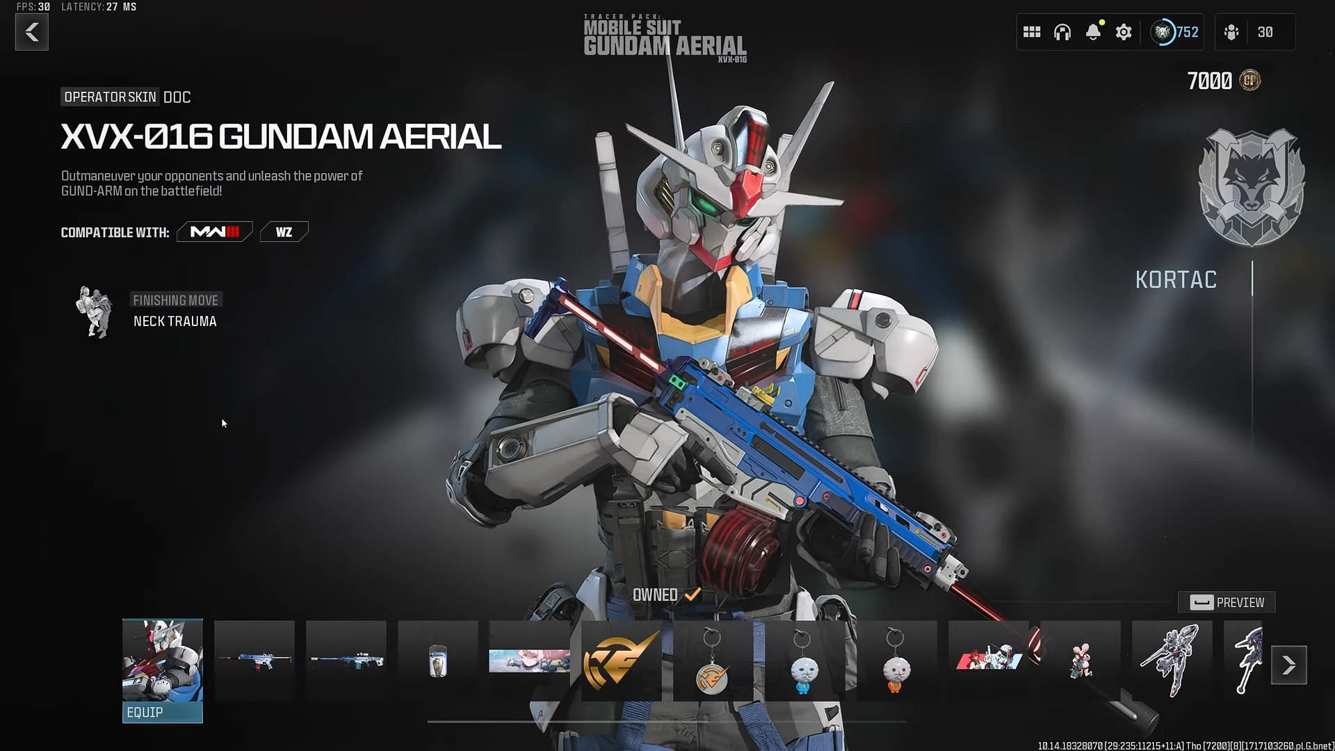 Mobile Suit Gundam Aerial XVX-016 Operator in MW3 and Warzone (Image via Activision)