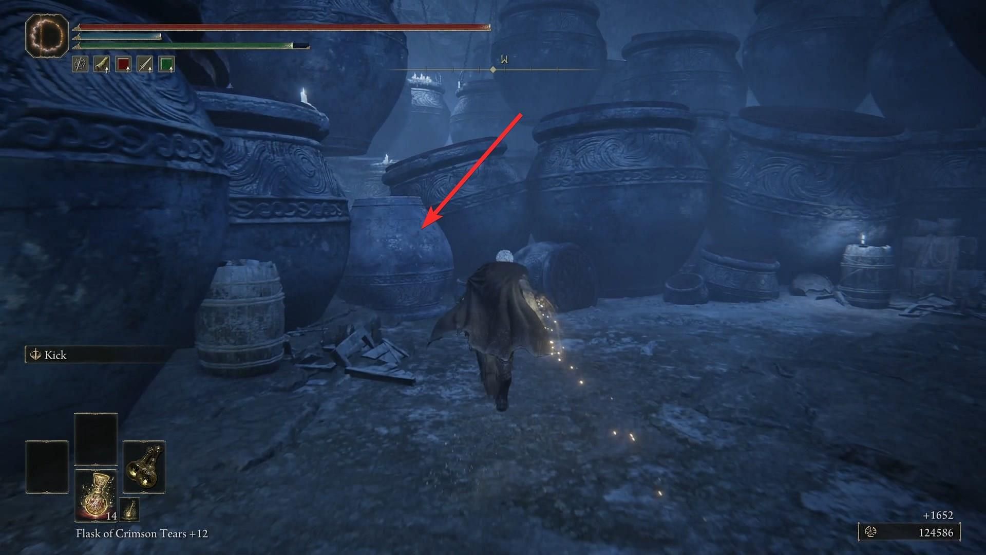 Jump over the jar or kill it to go to the left-side pathway (Image via FromSoftware)