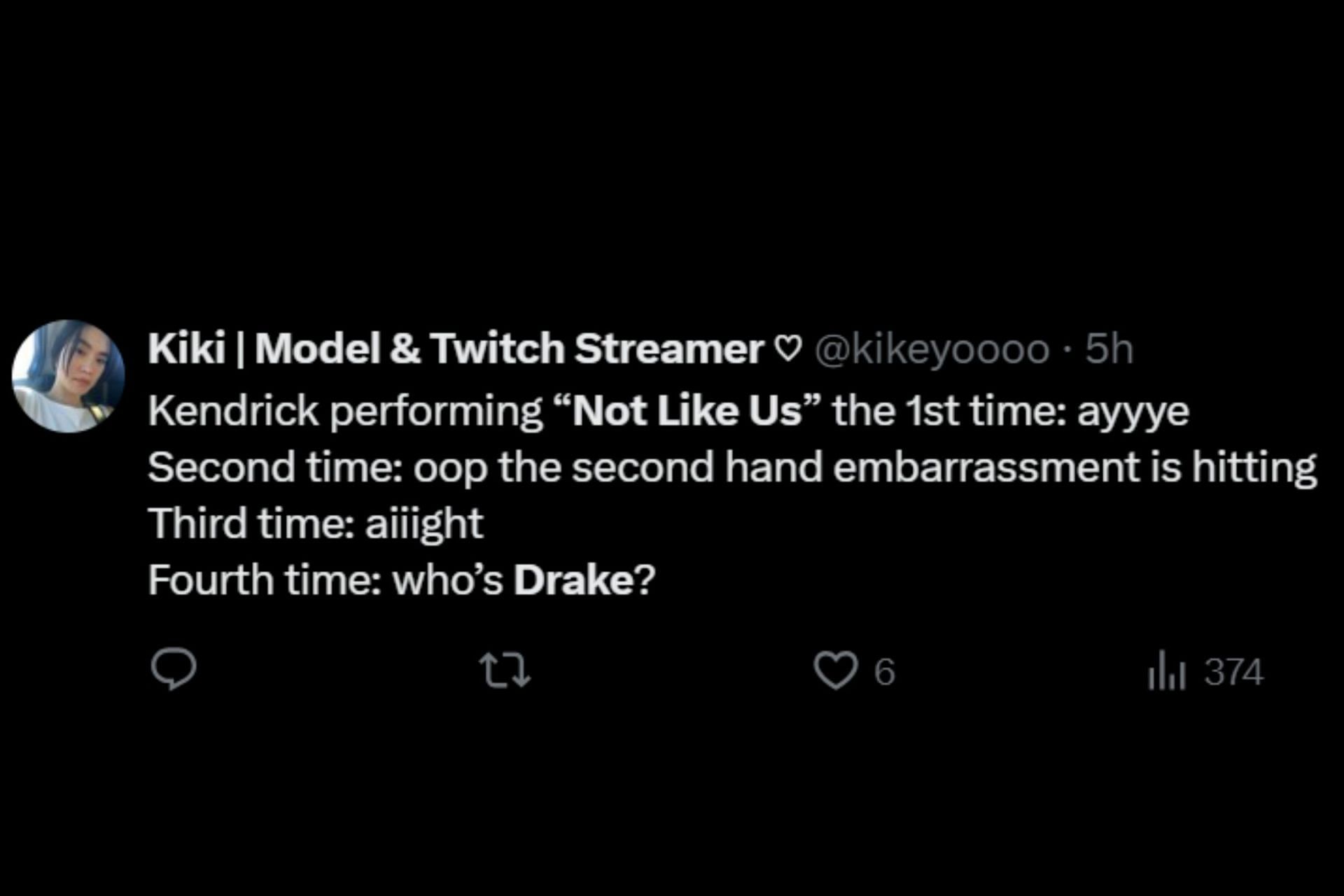 Netizen reacts to the Drake diss at K. Dot&rsquo;s Juneteenth concert (Image via X)