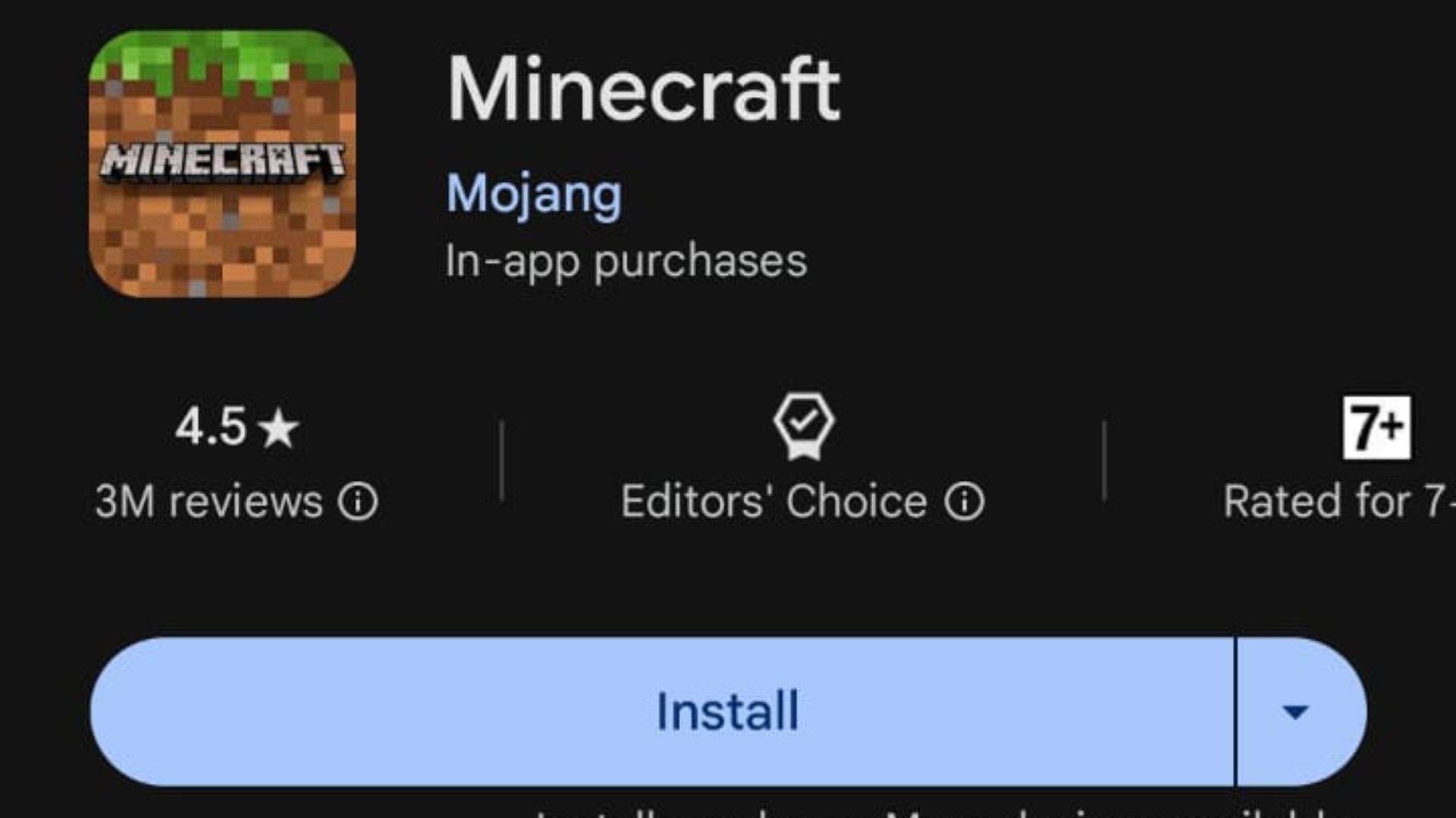 Download page for the updated Minecraft game on PlayStore (Image via Google PlayStore)